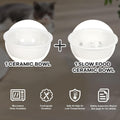 LEAWALK Upgraded Adjustable Height Cat Food Bowls Stand Ceramic Dog Bowls and Slow Feeder Cat Bowl, 15°Tilted Stand Anti Vomiting Raised for Small and Medium Sized Cats Dogs (Creamy White)