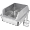 Lifewit Stainless Steel Litter Box for Kitty, Small Metal Cat Litter Tray with Non-Slip Pads, Anti-Leakage Top Entry and High Sided, Easy to Clean, 17.7" L×13.8" W×8.3" H, Gray