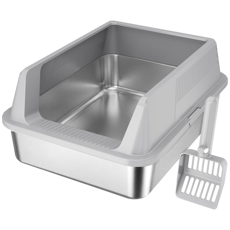 Lifewit Stainless Steel Litter Box for Kitty, Small Metal Cat Litter Tray with Non-Slip Pads, Anti-Leakage Top Entry and High Sided, Easy to Clean, 17.7