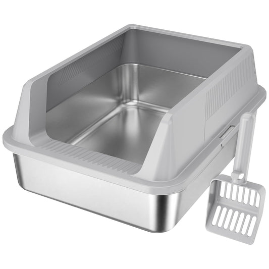 Lifewit Stainless Steel Litter Box for Kitty, Small Metal Cat Litter Tray with Non-Slip Pads, Anti-Leakage Top Entry and High Sided, Easy to Clean, 17.7" L×13.8" W×8.3" H, Gray