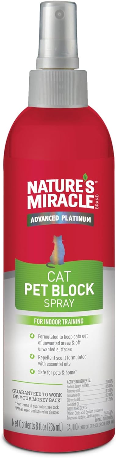Nature's Miracle Cat Pet Block Repellent Spray, for Indoor Training, 8 oz