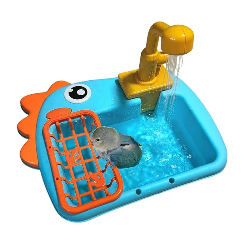 Hzampsun Automatic Bird Shower & Parrot Bath Fountain,Cage Mountable Bath Tub with Automatic Watering Faucet for Cockatiels,Budgies,Conures & Lovebirds