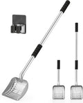 Yangbaga Metal Cat Litter Scoop:Detachable Long Handle Litter Scooper with Deep Shovel,Pooper Scooper Heavy Duty for Litter Box,Stainless Steel Non-Stick Sifter with Foam Padded Grip,No Bending Back