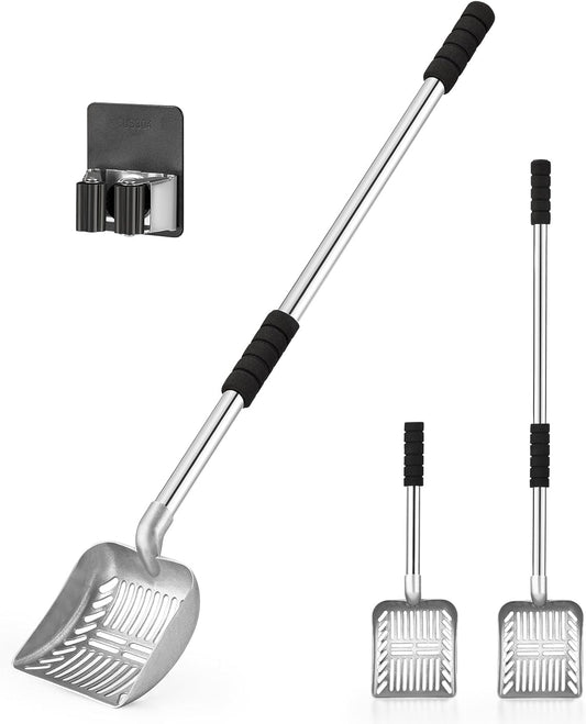 Yangbaga Metal Cat Litter Scoop:Detachable Long Handle Litter Scooper with Deep Shovel,Pooper Scooper Heavy Duty for Litter Box,Stainless Steel Non-Stick Sifter with Foam Padded Grip,No Bending Back
