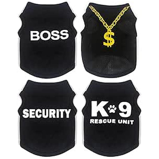 4-Pack Dog Clothes for Small Dogs Black Security Dog Shirt Soft Chihuahua Clothes Cute Male Puppy Clothes Pet Clothing for Small Dog Boy XXS