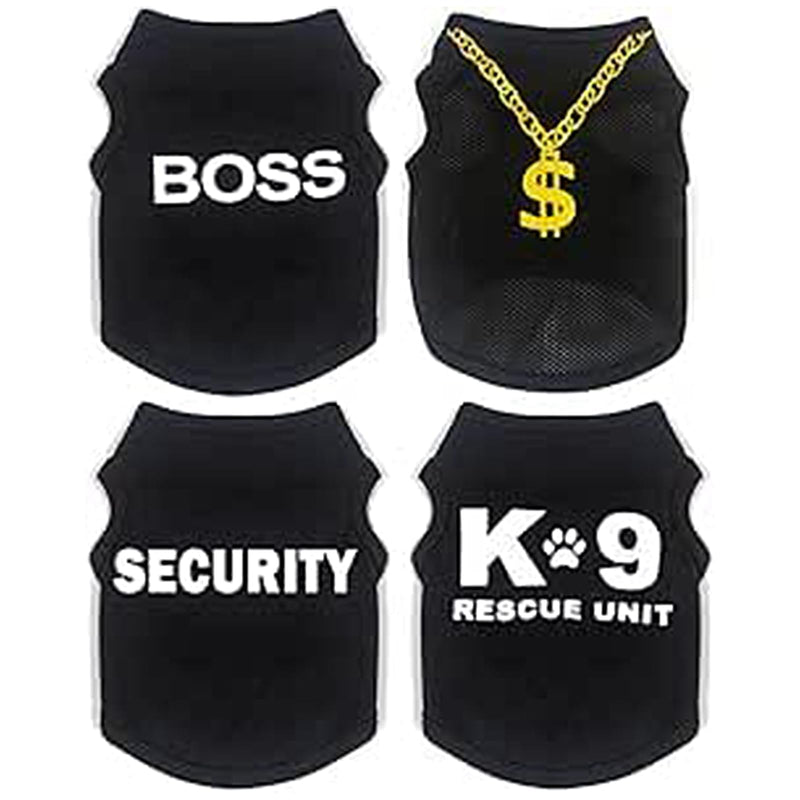 4-Pack Dog Clothes for Small Dogs Black Security Dog Shirt Soft Chihuahua Clothes Cute Male Puppy Clothes Pet Clothing for Small Dog Boy XXS