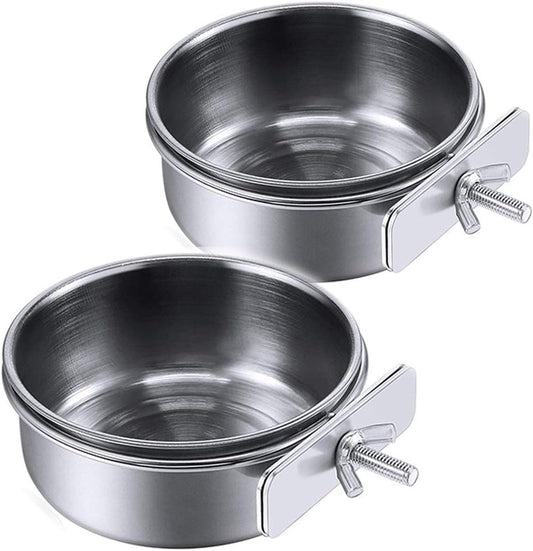 PINVNBY Parrot Feeding Cups Birds Food Dish Stainless Steel Parrot Feeders Water Cage Bowls with Clamp Holder for Cockat