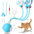 Rechargeable Smart Rolling Cat Ball, Automatic Interactive Cat Toy with 3 Modes, LED Light & 3 Replaceable Accessories, Indoor Cat Exercise Toy for Kittens & Adult Cats, for Boredom Relief Sky blue