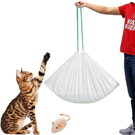 40 Count Cat litter Box Liners, 36" x 16" Large Extra Durable Heavy Duty Litter Pan Liner Bags with Drawstring Pre-Separated for Pet Kitty Litter Box Tray (Unscented)