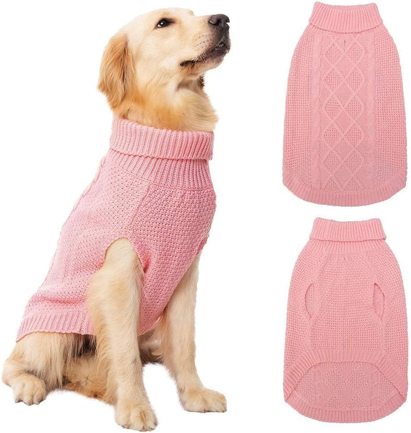 Mihachi Turtleneck Dog Sweater - Winter Coat Apparel Classic Cable Knit Clothes with Leash Hole for Cold Weather, Ideal 