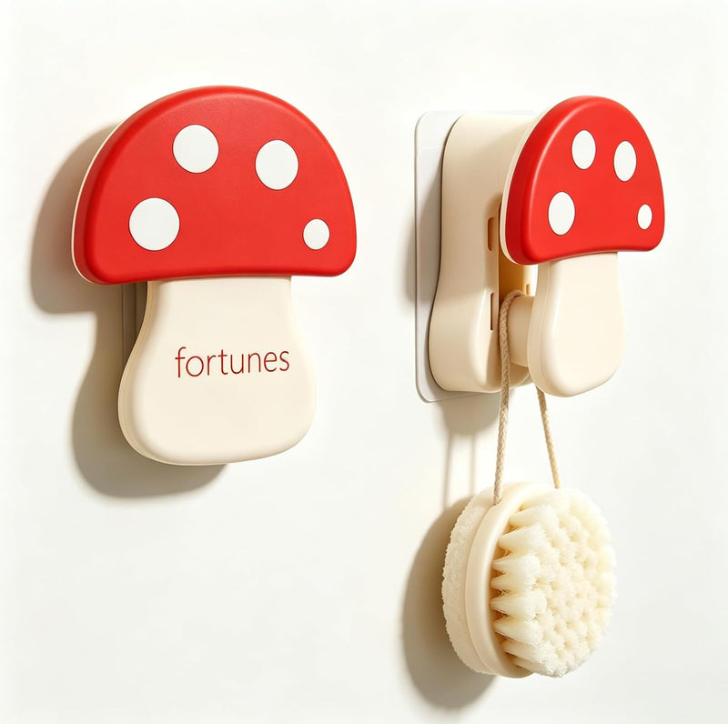2Pcs Towel Hook Mushroom Shaped Hanger with Rolling Ball Towel Holder Wall Clip