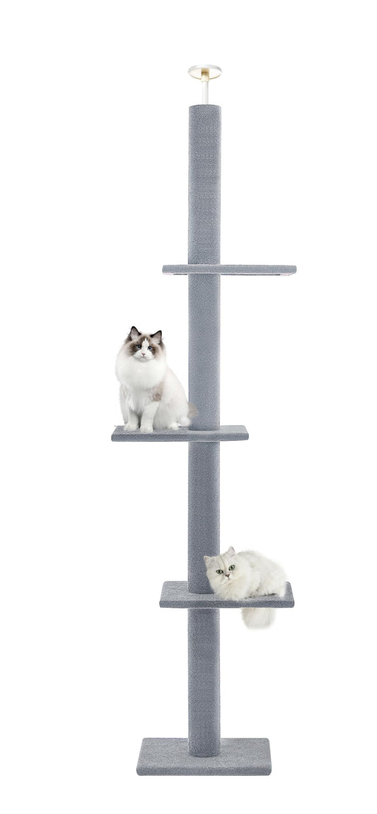 Max & Marlow Cat Tree Floor to Ceiling Cat Tower Height 95-108" Adjustable Kitten Tree Tall Climbing Tree with Carpet Scratching Post and Mat Cat Pole for Indoor Cats,Light Grey