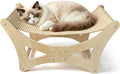 Cat Hammock Bed for Large Cats, Elevated Wooden Bed with Natural Sisal Scratching Mat, Cozy Lounge with Soft Cushion, Su