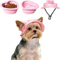 3 Pack Dog Collapsible Bowl & Sun Hat, Pet Cap with Ear Hole, Pink,S