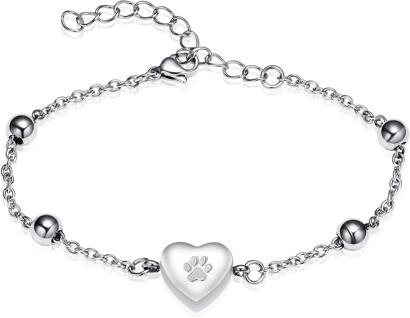 zeqingjw Pet Paw Urn Bracelet for Ashes Adjustable Heart Cremation Bracelet for Pets Ashes Stainless Steel Dog Cat Crema