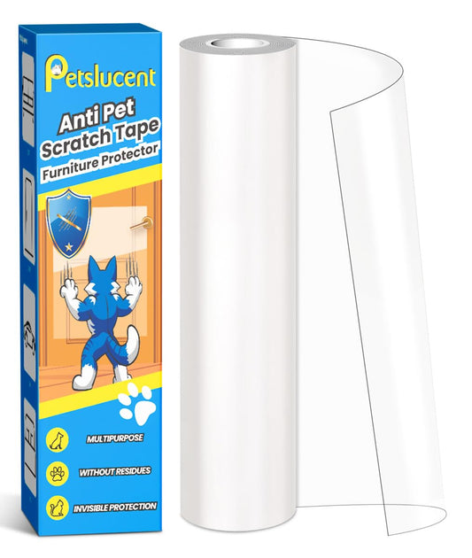 Petslucent Cat Scratch Furniture Protector: Cat Anti Scratch Tape - Door Protector from Dog Scratching - Clear Training Self Adhesive Tape for Carpet, Sofa, Couch, Door (118in x 7.9in)
