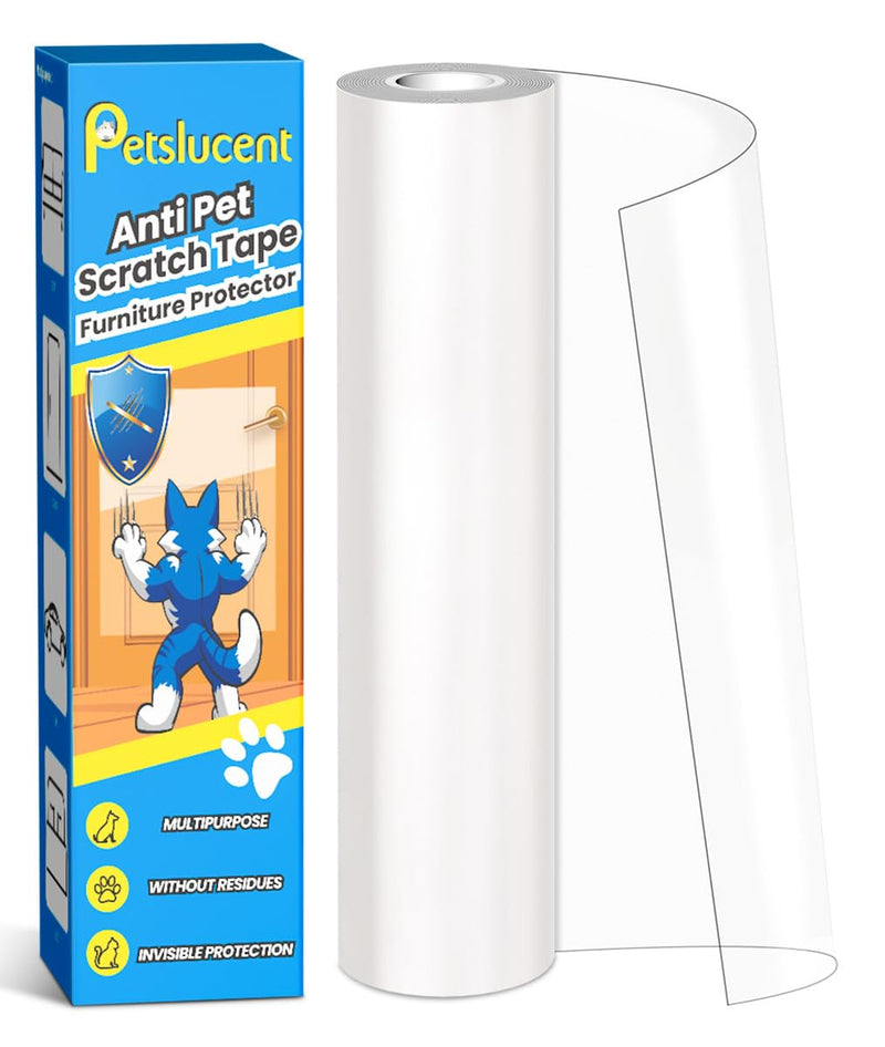 Petslucent Cat Scratch Furniture Protector: Cat Anti Scratch Tape - Door Protector from Dog Scratching - Clear Training Self Adhesive Tape for Carpet, Sofa, Couch, Door (118in x 7.9in)