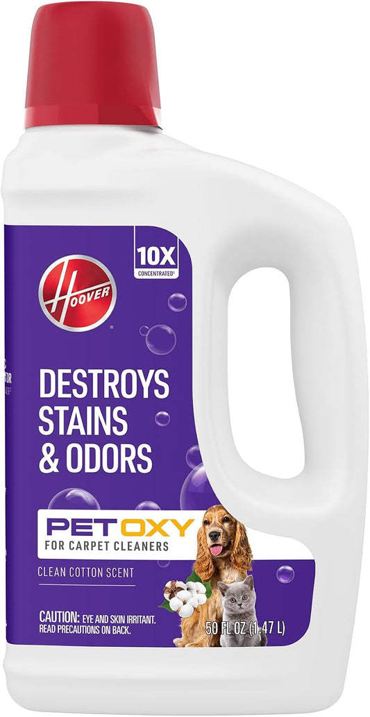 Hoover Oxy Pet Urine & Stain Eliminator Carpet Cleaning Shampoo, Concentrated Machine Cleaner Solution, 50oz Formula, AH31955, White (Packaging may Vary)