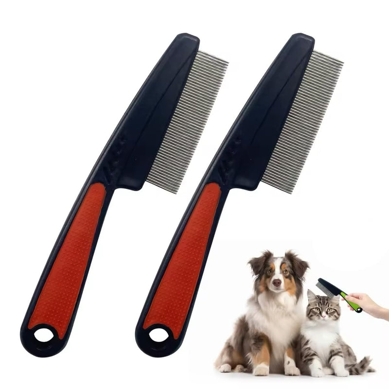 2Pcs Flea Comb for Dogs Cats, Upgrade Multifunctional Pet Comb Pet Hair Removal Flea Comb, Fine Tooth Stainless Cleaning Massage Brush for Dog Cat (Red)