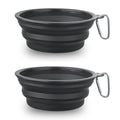 Large Dog Bowl Pet Collapsible Bowls, 2 Pack Collapsible Dog Water Bowls for Cats Dogs, Portable Pet Feeding Watering Dish for Walking Parking Traveling with 2 Carabiners (Large, Black+Black)