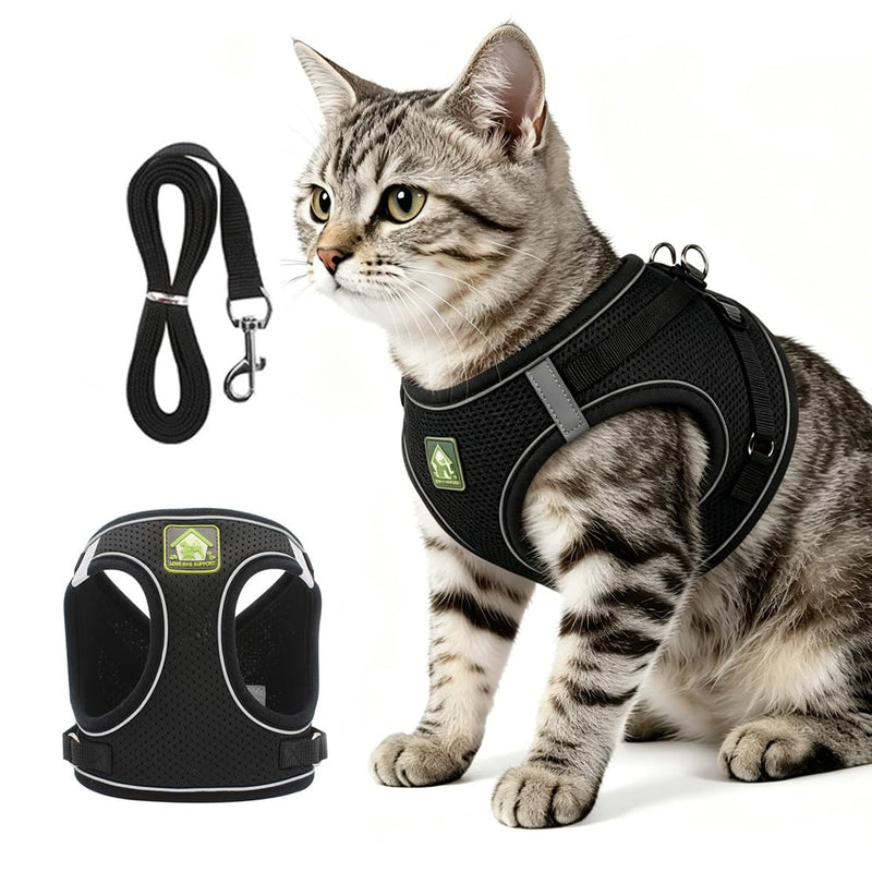 Cat Harness and Leash, 2026 New Escape Proof Cat Leash and Harness Set for Small Medium Large Cats, Breathable Adjustable Vest Harnesses with Reflective Strip for Walking Travel Camping (Black, M)
