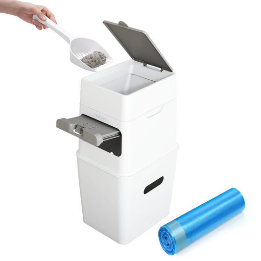 Neakasa PooGuard Litter Disposal Bin, 9.2L Trash Can for Cat Litter, Dog Waste & Diapers, with Viewing Window, Wider Opening, and 4-Month Refill Bag (White)