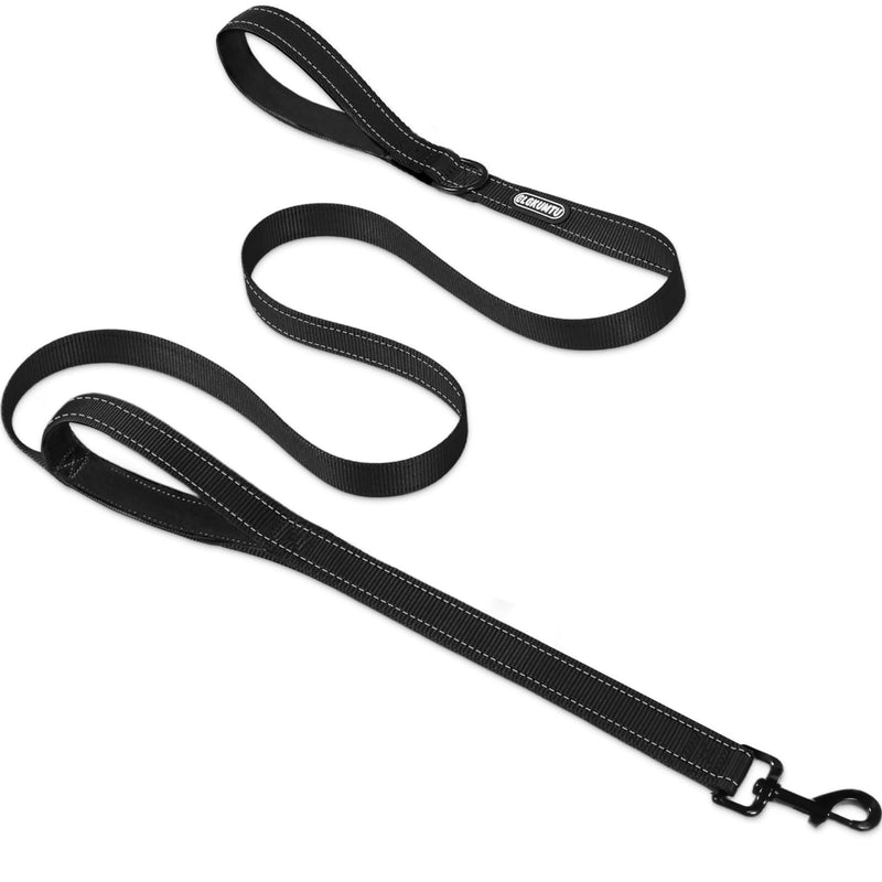 CLCKUMTU 6 FT Heavy Duty Dog Leash with 2 Comfortable Padded Handles, Traffic Handle Extra Control, Highly Reflective Threads Leash for Small/Medium/Large Dogs (Black)