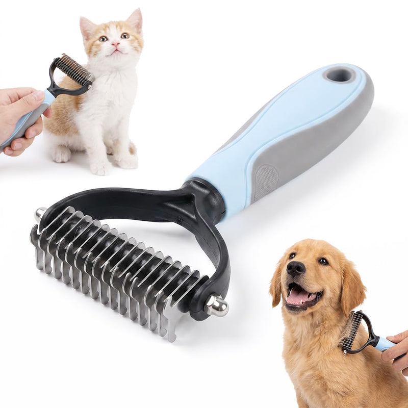 Dual Sided Pet Grooming Comb for Dogs Cats, 2026 New Pet Pro Grooming Tool, Multifunctional V Tooth Deshedding Comb for Home Grooming, Pets Detangling Comb for Pet Owners (Blue)