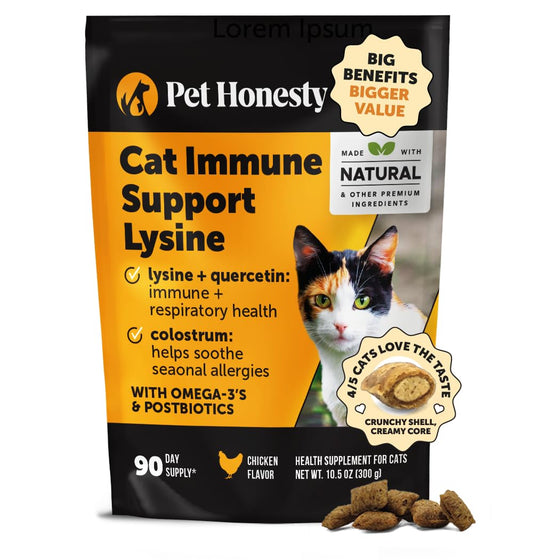 Cat Immune Support Lysine – Allergy Relief & Immune Health Supplement for Cats with L-Lysine, Colostrum, Quercetin & Omega-3 – Soothes Sneezing, Runny Nose & Itchy Skin Chicken, (90-Day Supply)