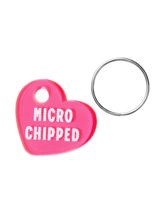 Small Microchipped Pet Tag Charm for Collar – 0.7 Inch Neon Pink Heart – Dog & Cat ID Accessory Name Pendant – Microchip Identification – Pet Safety Engraved Charm