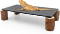 Bearded Dragon Basking Platform, Slate Rocks for Reptiles with Wooden Pile, Leopard Gecko Hides and Caves, Reptile Tank 