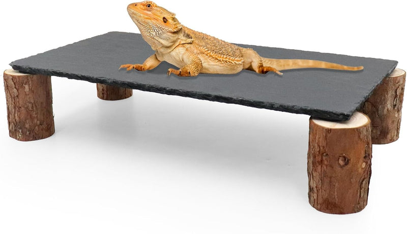 Bearded Dragon Basking Platform, Slate Rocks for Reptiles with Wooden Pile, Leopard Gecko Hides and Caves, Reptile Tank 