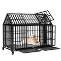 54" Heavy Duty Dog Crate Large Dog cage Strong Metal Dog Kennels and Crates for Large Dogs Top Open with 2 Doors 4 Lockable Wheels 2 Removable Trays