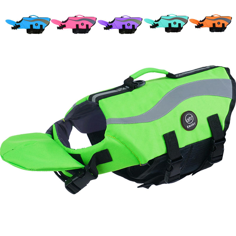 EMUST Dog Life Vests, Adjustable Life Jackets for Small Dogs with Enhanced Buoyancy, Small Dog Swim Vest with Durable Rescue Handle, Green,XS