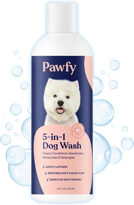 Pawfy 5 in 1 Dog Shampoo and Conditioner for Itchy Skin (Oatmeal & Aloe)