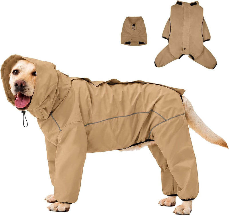 ADINIKIA Dog Raincoat,Waterproof Rain Jacket with Removable Hood,Khaki