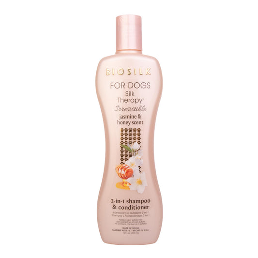 BioSilk for Dogs Silk Therapy Irresistible 2-in-1 Shampoo and Conditioner, Jasmine and Honey Scent, Hydrolyzed Silk Proteins, Paraben Free, pH Balanced for Dogs, Safe 8 Weeks+, 12 fl oz