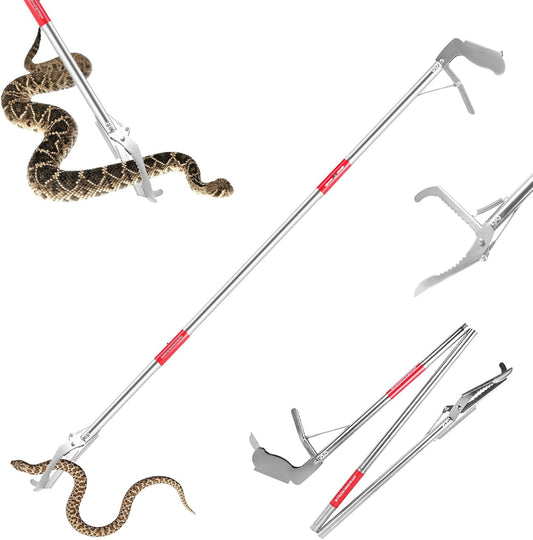 50" Collapsible Stainless Steel Snake Grabber Tool: Multi-Functional Hook, Tongs, Pole, Reacher for Safe Snake Handling 