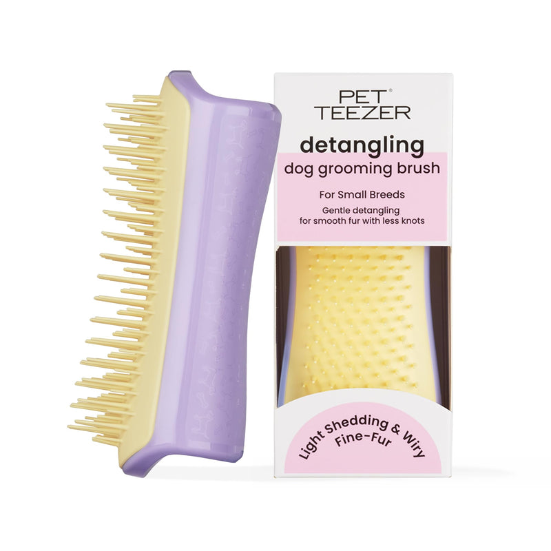 Pet Teezer Detangling Dog Grooming Brush, Dry Brush & Dog Bath Brush for Wet or Dry Fur & Light Shedding Breeds, Small, Lilac/Yellow