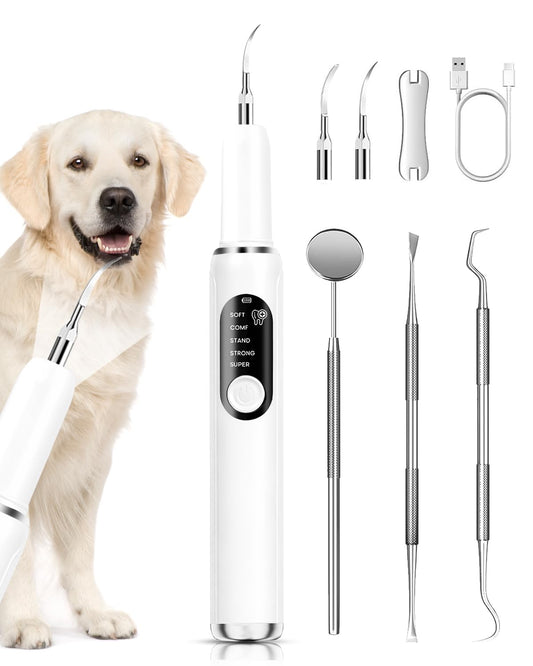 PATWING Dog Plaque Remover, Dog Tooth Brushing kit, Cleaning Tartar and Plaque, 5 Modes, 2 Cleaning Heads, LED Light, Pet Ultrasonic Cleaner, Suitable for Dogs and Cats