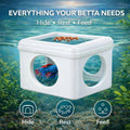 White Floating Betta Hideout with Round Side Holes – 3D Floating Breeding Box & Resting Cave with Window – Feeding Platf