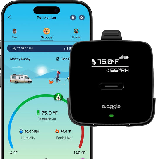 Waggle RV Pet Temperature Monitor - 4G Cellular, No WiFi Required - Real-Time App, SMS & Email Power Outage Alerts - Unl