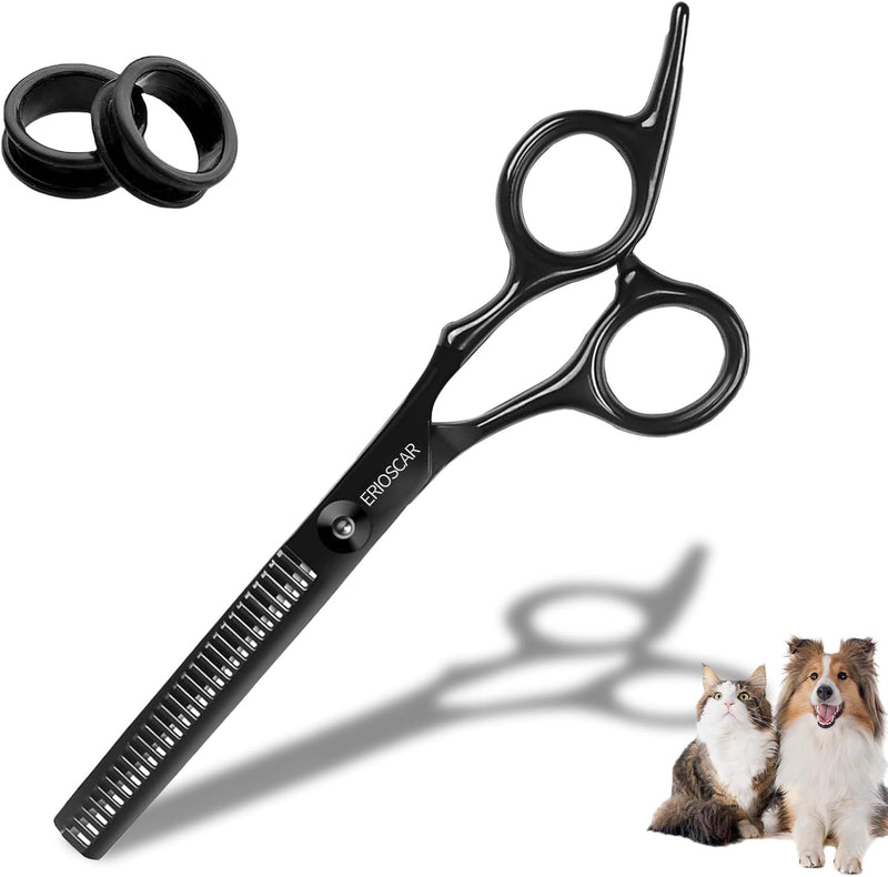 Professional Dog Grooming Scissors, 28 Teeth Thinning Shears, Black Titanium Stainless Steel, Safety Round Tip