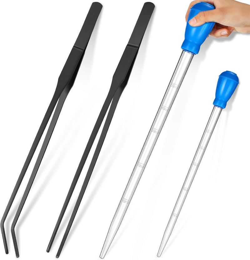 2pcs Aquarium Coral Feeder with Feeding Tweezer Syringe Spot, Blue, Black