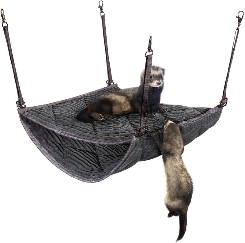 Ferret Hammock for Cage - Plush Double Bunk Bed Hanging Clips - Perfect for 2 or More Small Pets! (Rats, Ferrets, Hamste