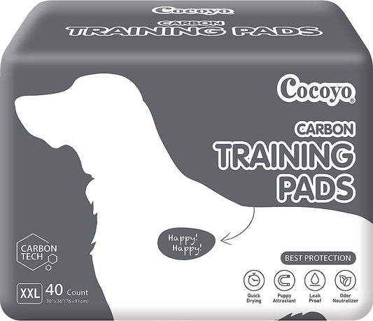 COCOYO Dog Training Pads Extra Large Size丨Carbon Absorb Eliminating Urine Odor Puppy Pads 丨 Premium Charcoal Dog Pee Pads (40 Count, XXL 30x36 inch),Black