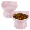 Elevated Cat Bowls 2-Pack, Ceramic Raised Cat Food & Water Dishes - Extra Wide & Shallow Whisker-Friendly Design, Anti-Vomit & Easy Digestion, Lead/Cadmium-Free, Microwave & Dishwasher Safe (Pink)