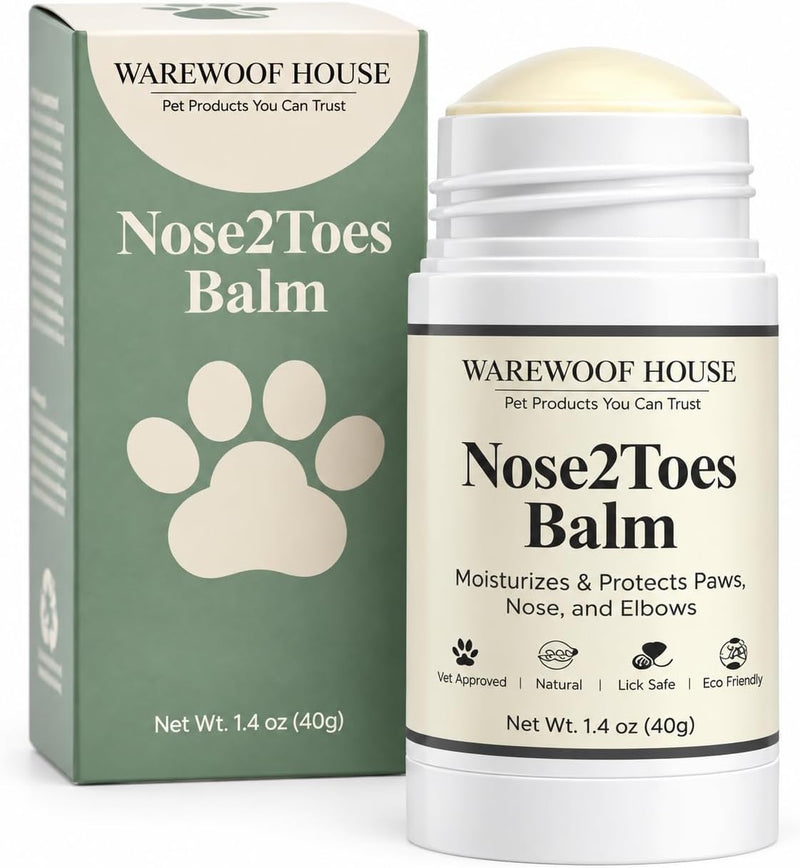 Dog Paw Balm Stick – Lick-Safe Moisturizer & Protector for Dry Cracked Paws, Nose & Elbows | Hot Pavement, Snow & Salt Shield | Beeswax, Coconut Oil & Oat Extract | 1.4 oz | Warewoof House