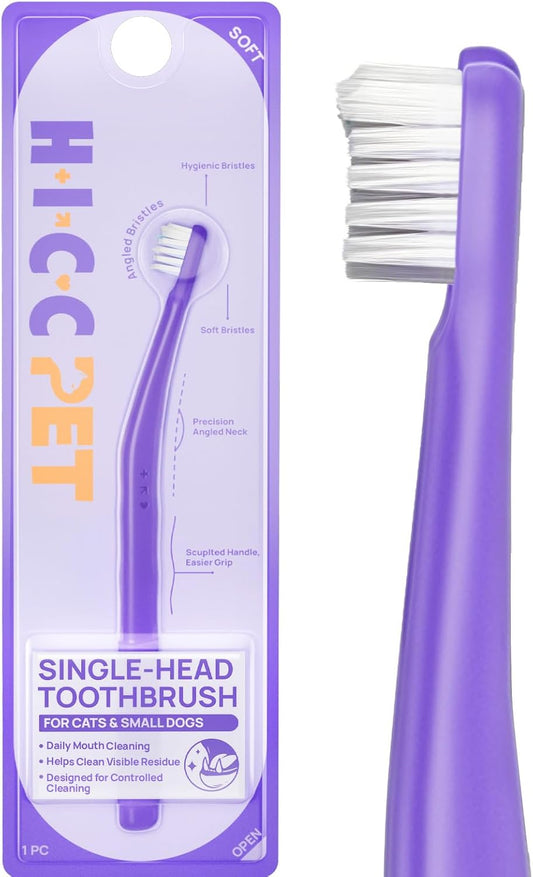 HICC PET Toothbrush for Cats & Small Dogs, Vet-Recommended Ergonomic Pet Toothbrush for Easy Teeth Cleaning, Gentle on Gums, Cat & Dog Dental Care, Improves Oral Hygiene. Toothpaste Not Included