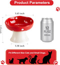 Ceramic Elevated Mushroom Cat Bowls, Tilted Raised Pet Dish Anti Vomit Kitten Bowl for Indoor Cats, Whisker Friendly Pet Food and Water Bowl for Kitten, Cat, Puppies, Dishwasher Safe (Red)